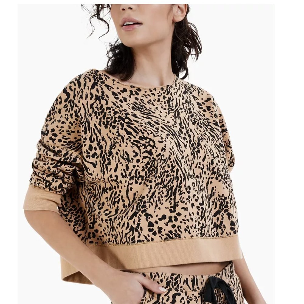 Jenni Tan and Black Animal Print Cropped Sweatshirt